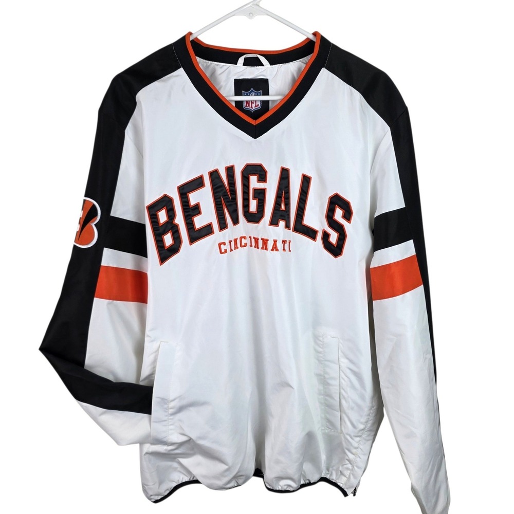 NFL Cincinnati Bengals Windbreaker Mens Size S White Good V-Neck Pullover Jacket